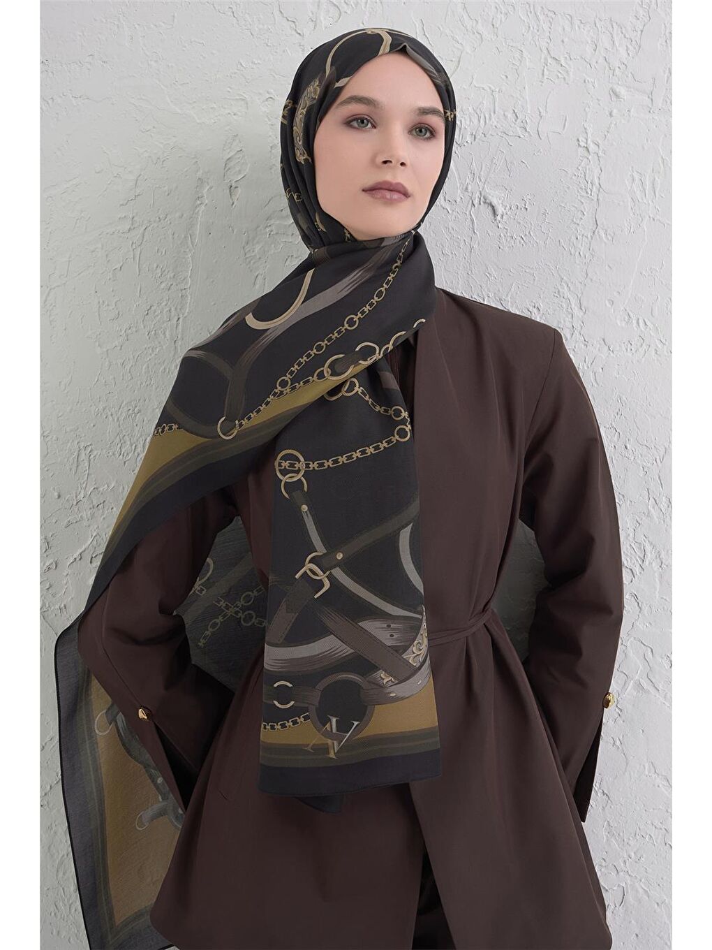 Kahverengi Yün İpek Harmony Şal 9315 51-2