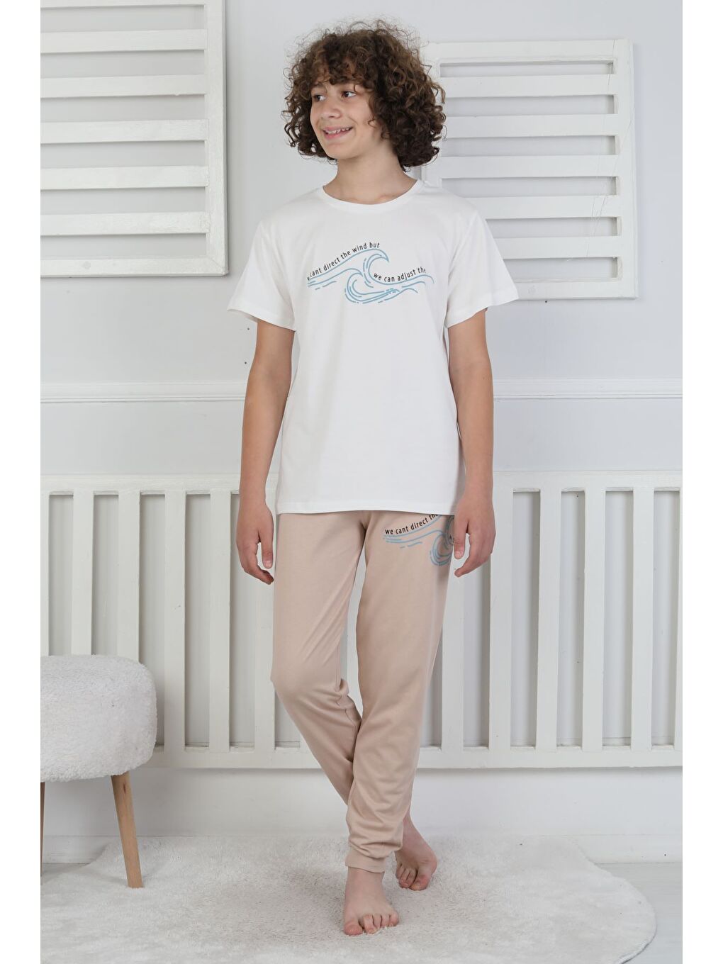 Bej We Can Adjust The Baskılı Erkek Çocuk Pijama Takımı-4