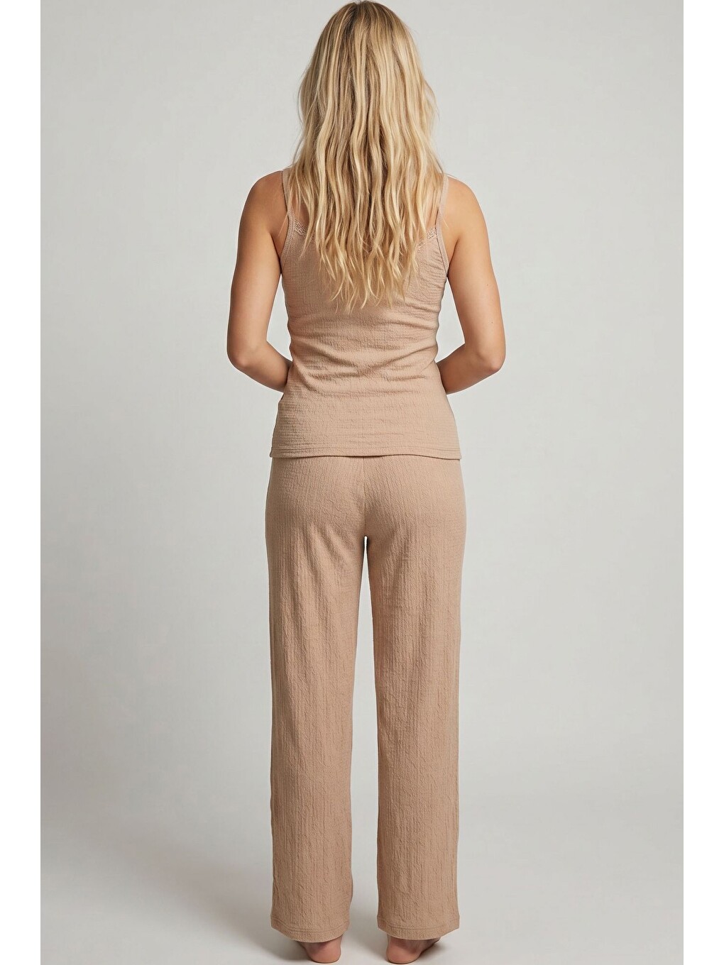 Kahverengi Bürümcük-krınkıl İp Askılı Pijama Takım 8059-2