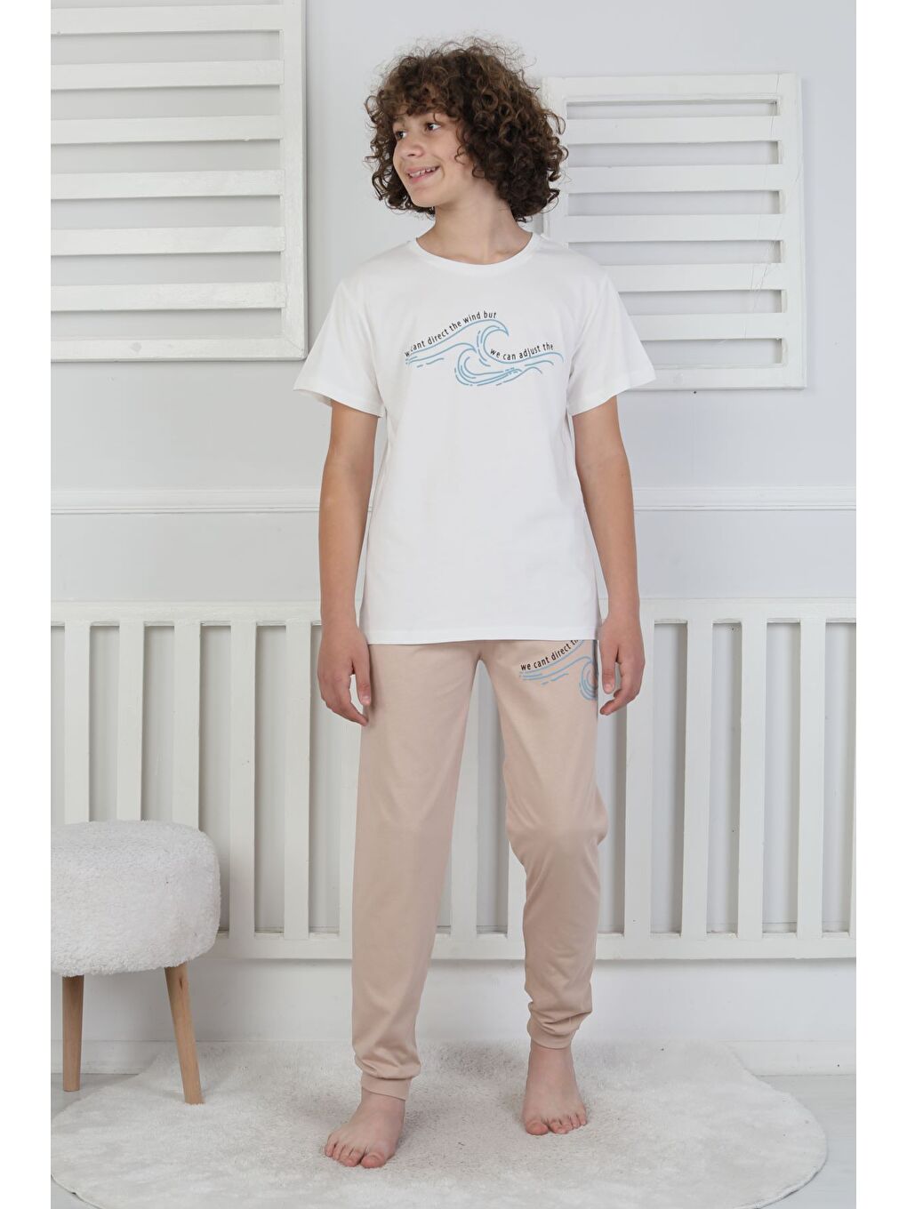 Bej We Can Adjust The Baskılı Erkek Çocuk Pijama Takımı-5