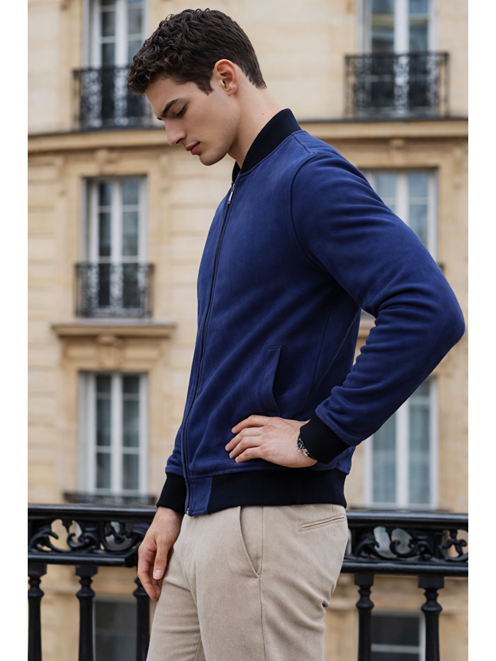 Erkek Trend Dar Astarsız Nubuk Süet Lacivert Ceket-1