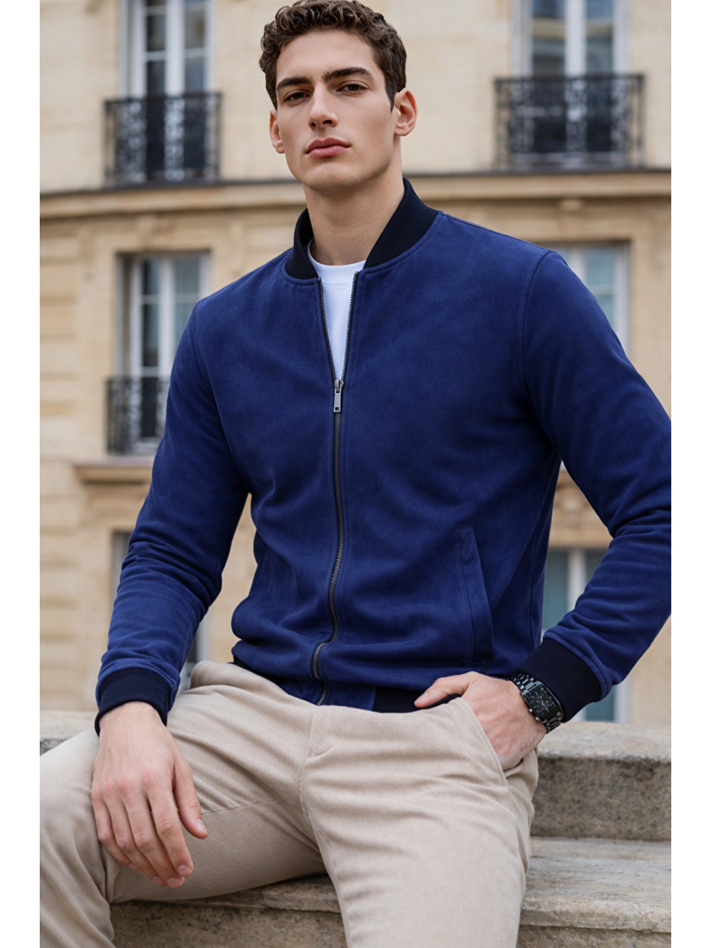 Erkek Trend Dar Astarsız Nubuk Süet Lacivert Ceket-2