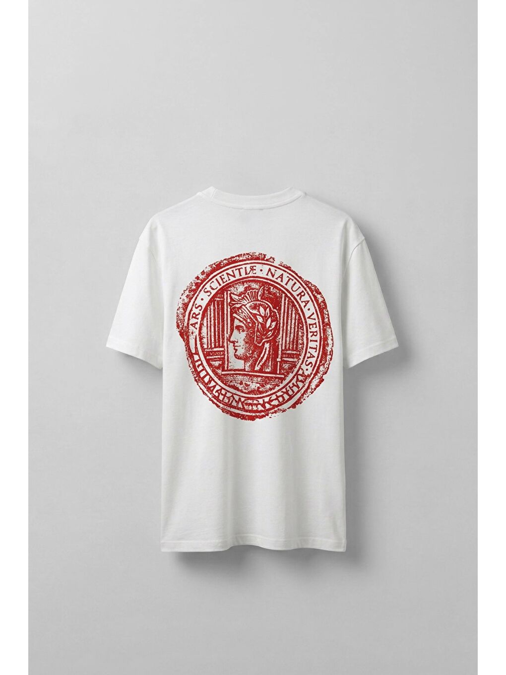 Erkek Oversize Antik Mühür Kabartmalı Baskılı T-Shirt Beyaz
