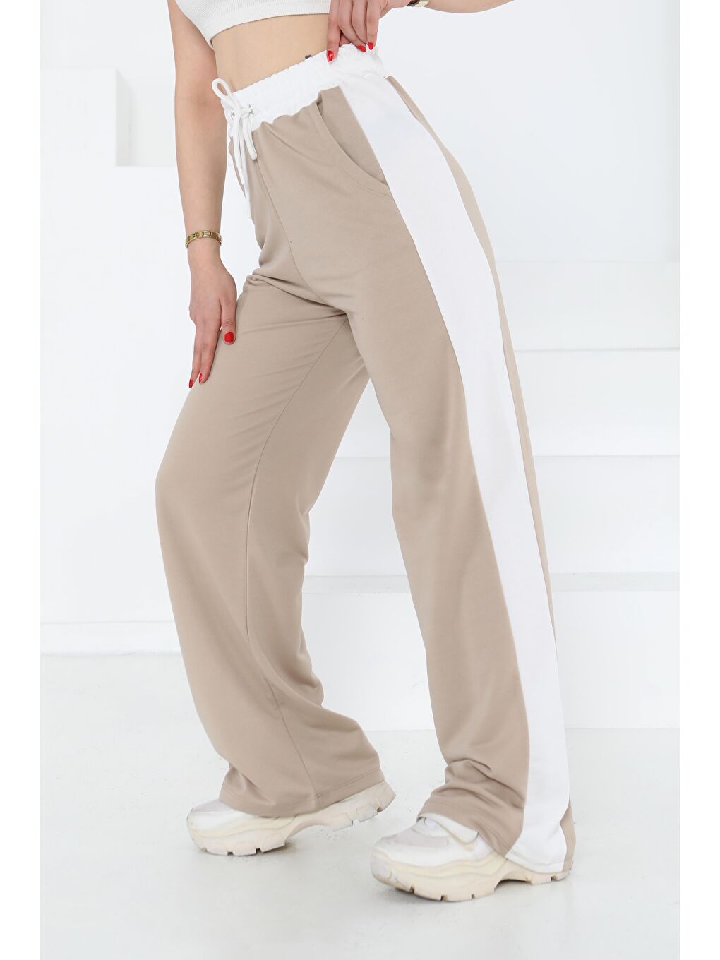 Bej Garnili Bol Pantolon Taş - 27137-2