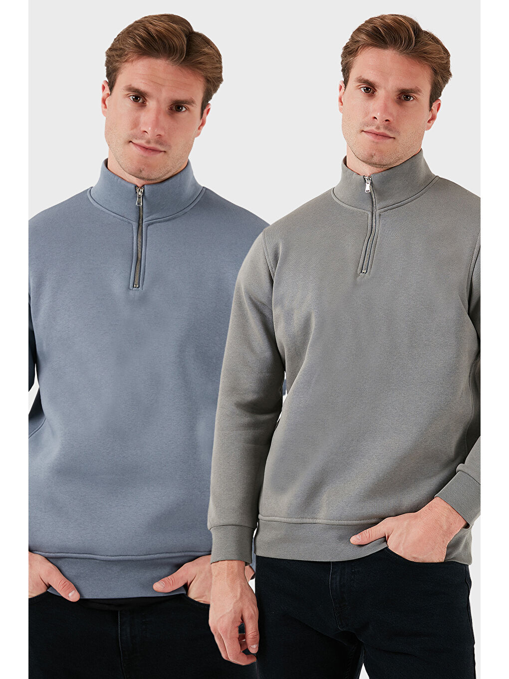 Haki Pamuklu Regular Fit Dik Yaka 2'li Paket Sweat 59052592S2