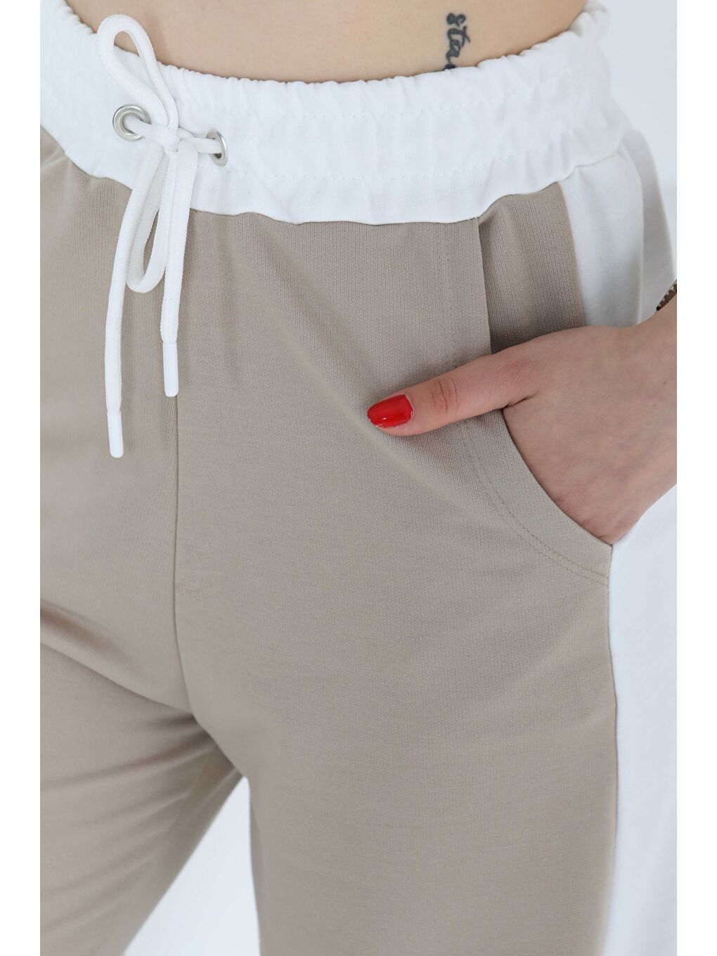 Bej Garnili Bol Pantolon Taş - 27137-4