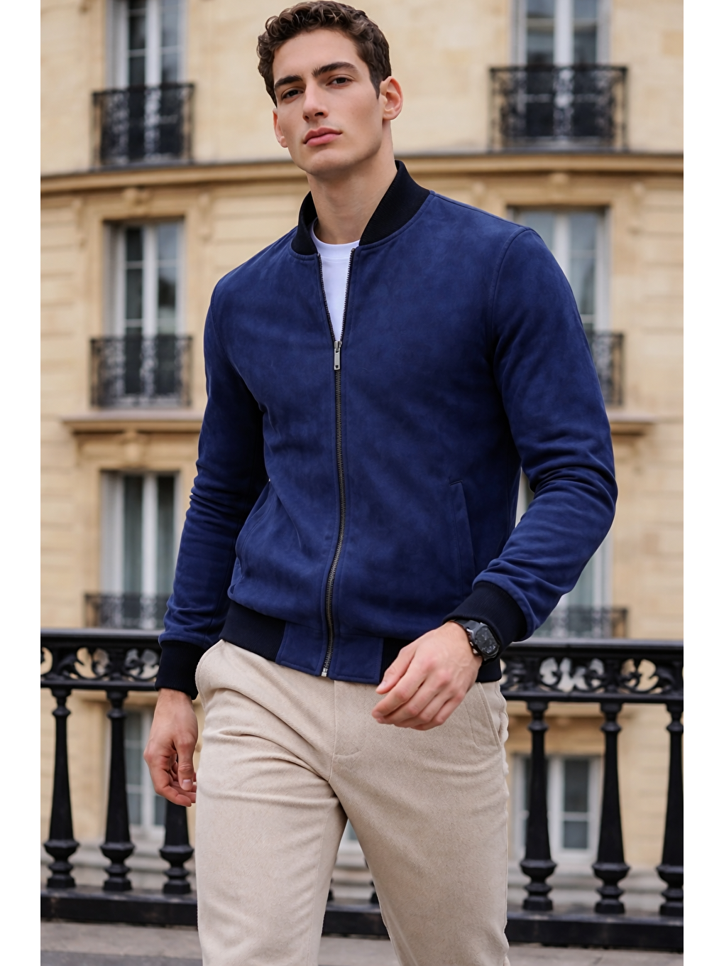 Erkek Trend Dar Astarsız Nubuk Süet Lacivert Ceket-3
