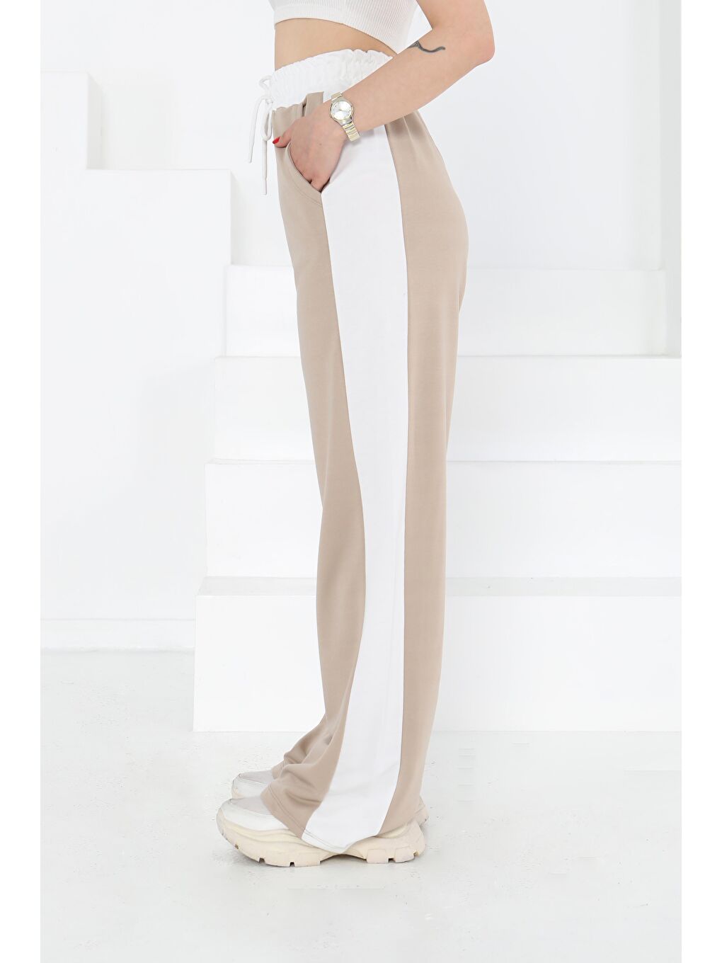 Bej Garnili Bol Pantolon Taş - 27137-5