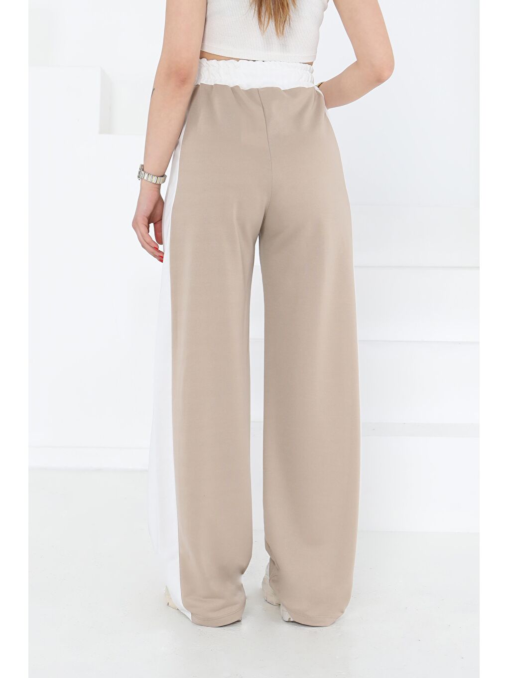 Bej Garnili Bol Pantolon Taş - 27137-6