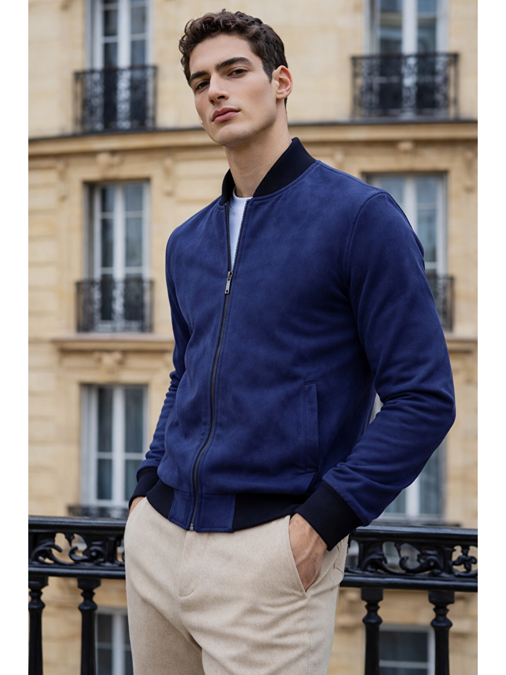 Erkek Trend Dar Astarsız Nubuk Süet Lacivert Ceket-4