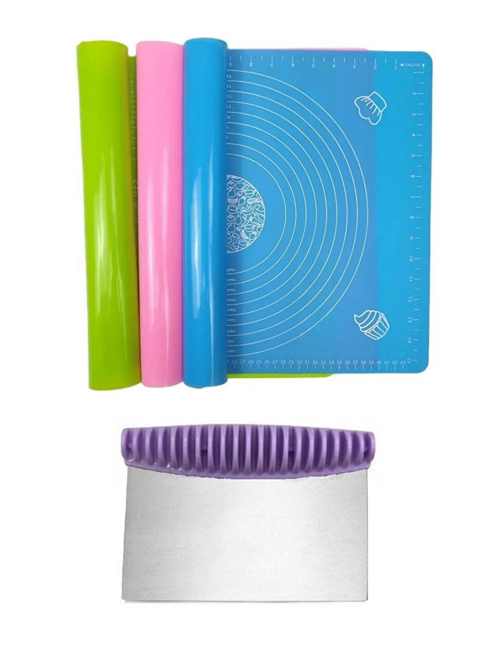 Karışık 2'li Set 45x65 Cm Silikon Hamur Açma Matı Ve Çelik Spatula Hamur Kesici