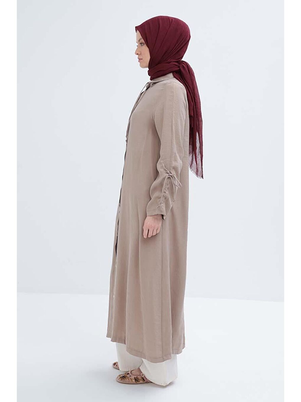 Bej Vizon-Kolu Büzmeli Çıtçıtlı Modal Ferace-1
