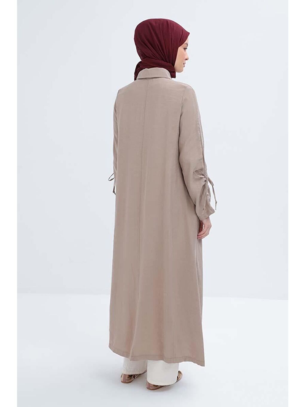 Bej Vizon-Kolu Büzmeli Çıtçıtlı Modal Ferace-2