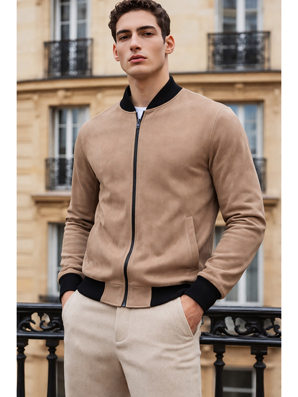 Kahverengi Erkek Trend Dar Astarsız Nubuk Süet A.Kahve Ceket