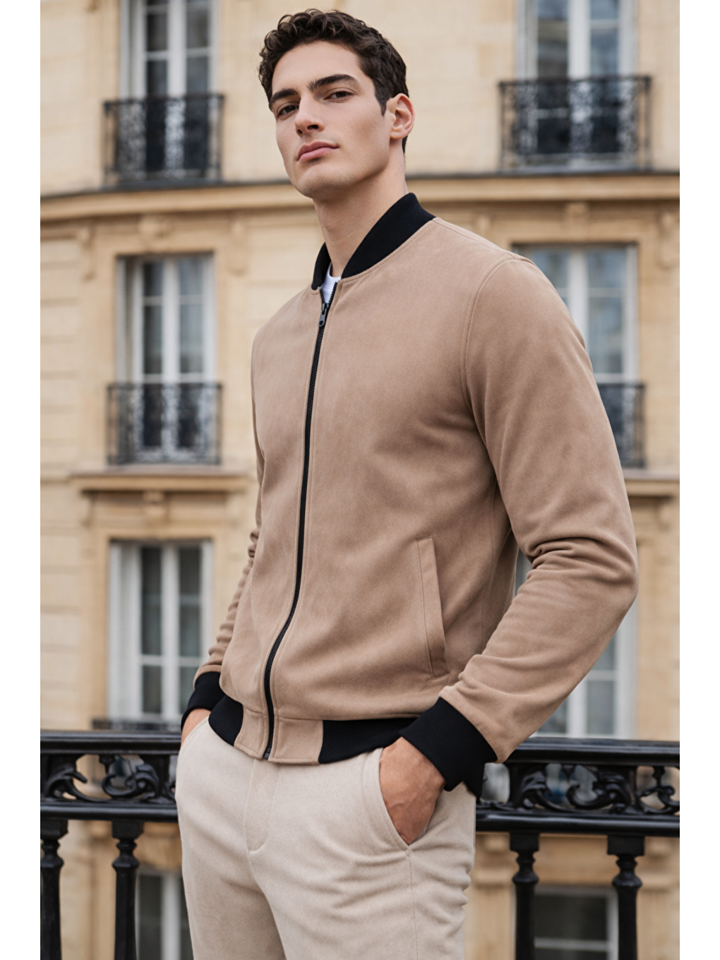 Kahverengi Erkek Trend Dar Astarsız Nubuk Süet A.Kahve Ceket-1