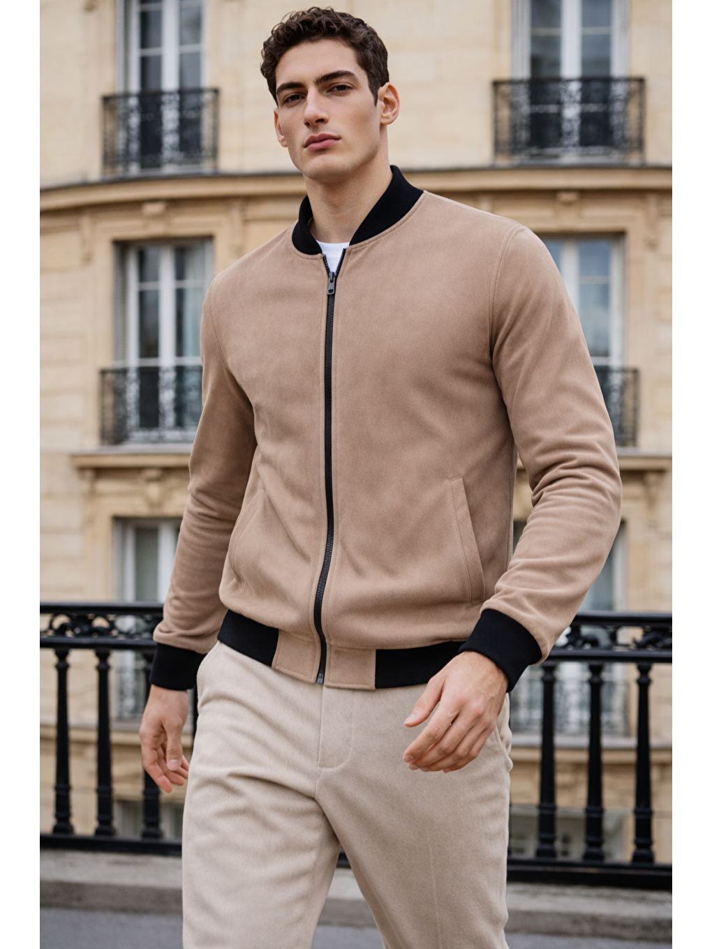 Kahverengi Erkek Trend Dar Astarsız Nubuk Süet A.Kahve Ceket-2