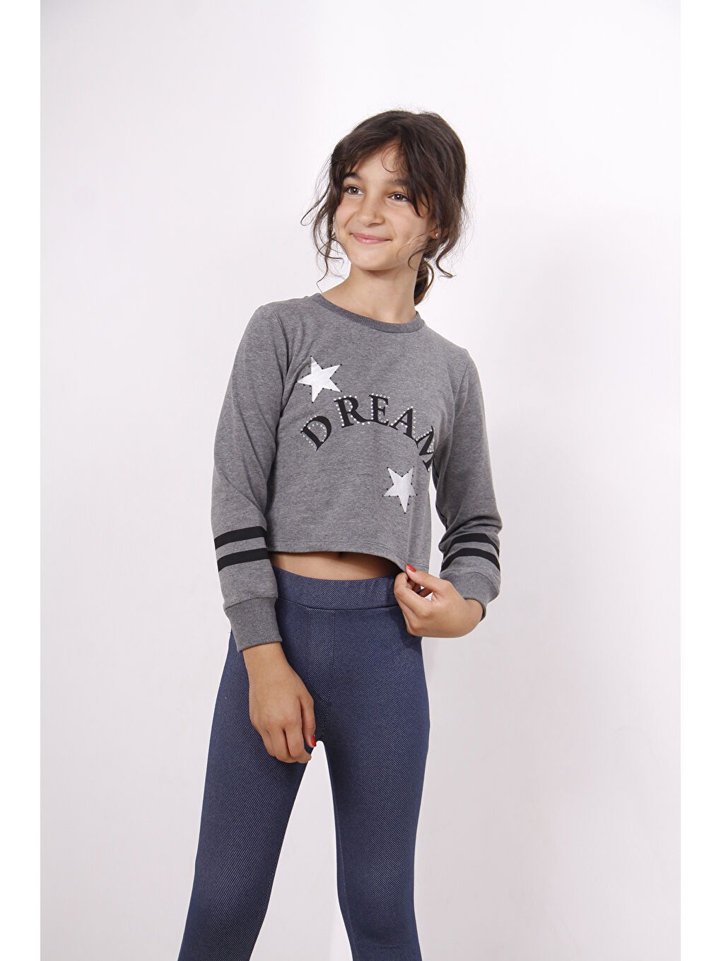 Antrasit Kız Çocuk Yıldızlı Dream Baskılı Sweatshirt