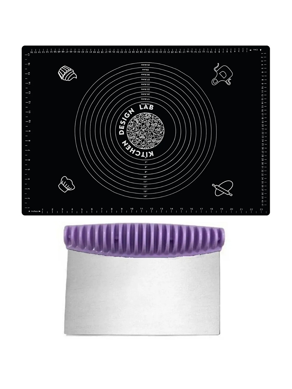 2'li Set Siyah 45x65 Cm Silikon Hamur Açma Matı Ve Çelik Spatula Hamur Kesici