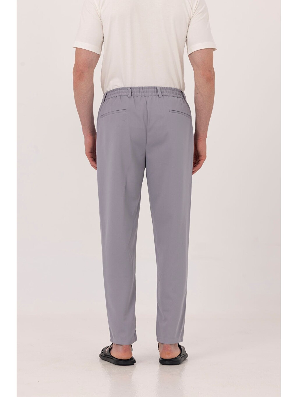 Gri Dokulu Arka Lastikli Köprü Kemerli Bağcıklı Slim Fit Jogger Pantolon-4