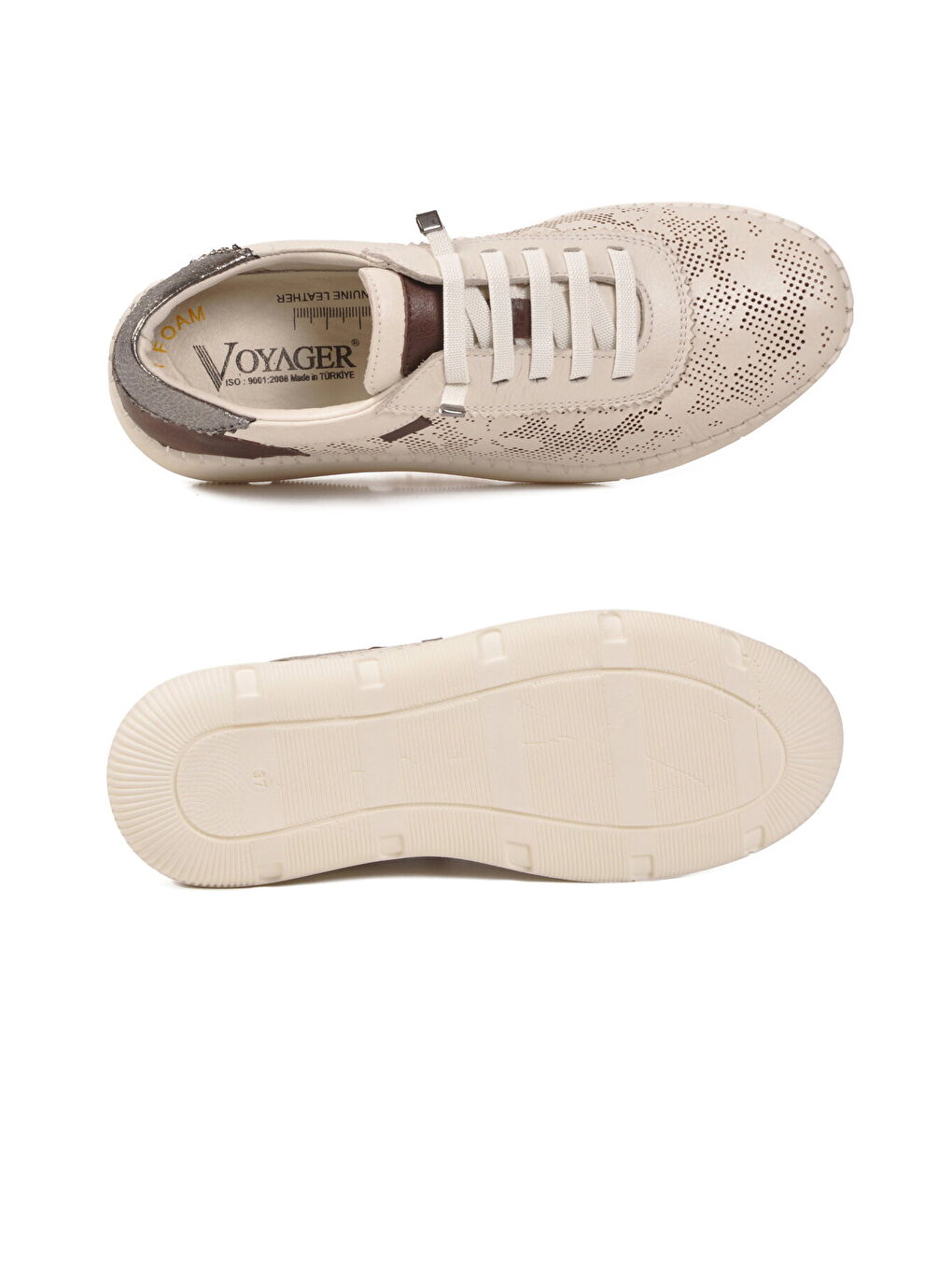 Ekru Hakiki Deri Anatomik Kadın Casual Ayakkabı Z543 Z-4