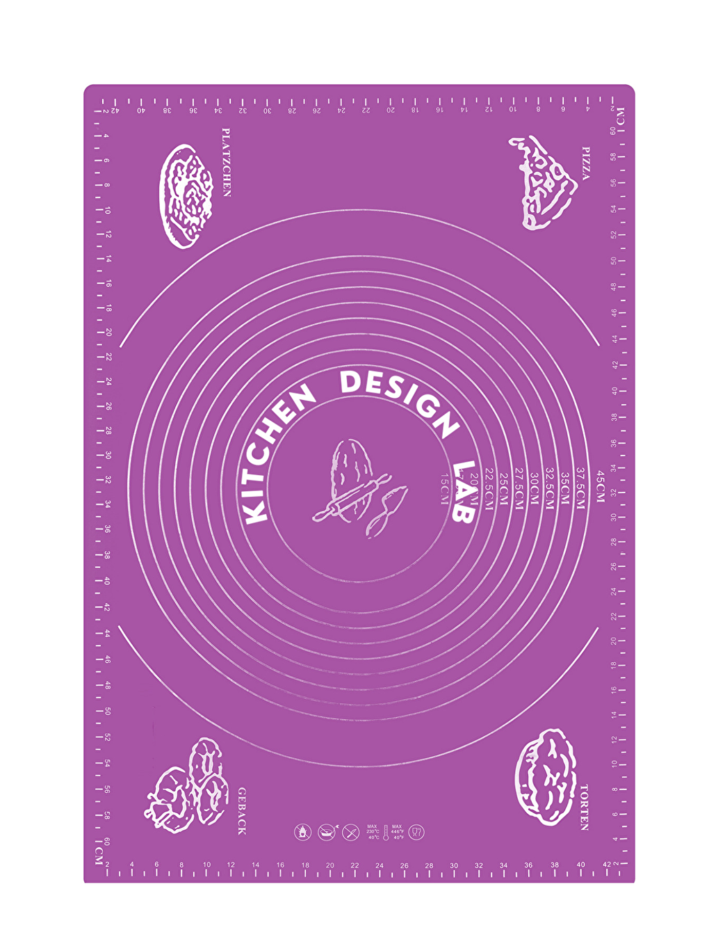 Gri Mor 45x65 cm Silikon Hamur Açma Matı Çelik Un Eleği ve Kullan At Krema Sıkma Torbası Seti-1