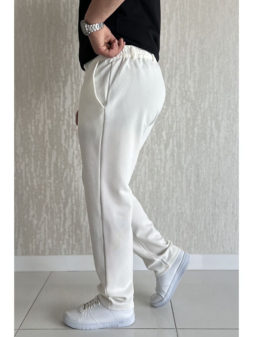 Ekru Erkek Bel Lastikli Jogger Pantolon-1