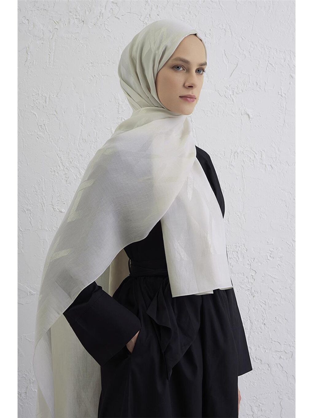 Ekru Lyocell Naia Zikzak Desen Şal 1- 17