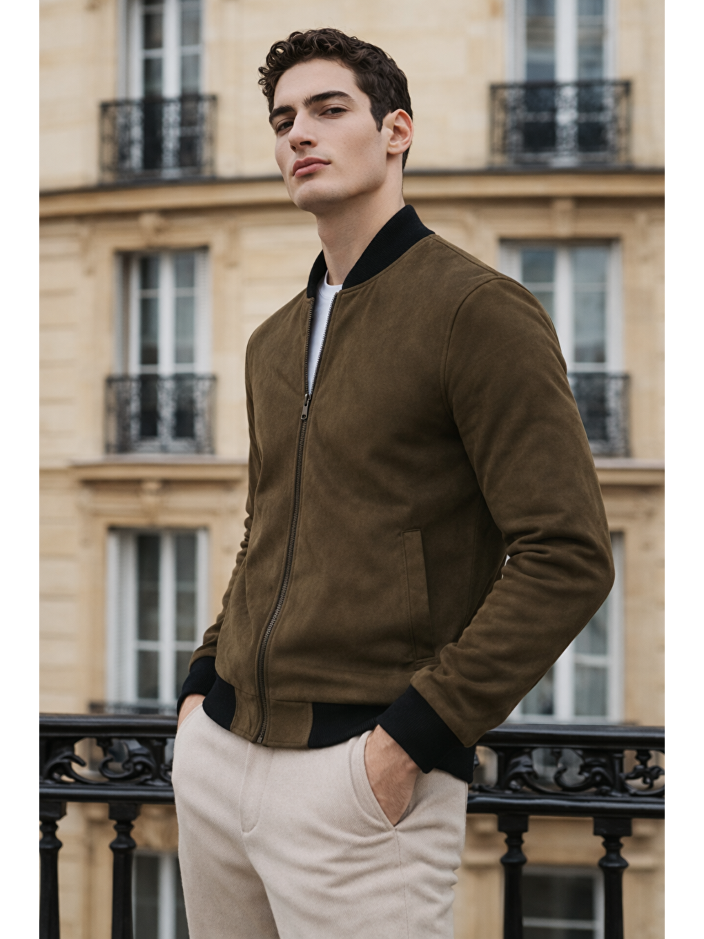 Erkek Trend Dar Astarsız Nubuk Süet Haki Ceket-1