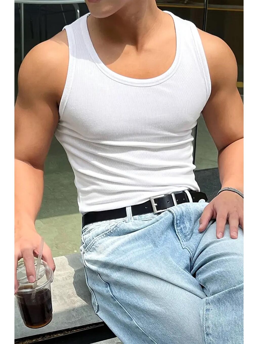 Beyaz Wove Paket Slim Fit Esnek Elastanlı Fitilli Nefes Alabilen Kolsuz Sporcu Atlet