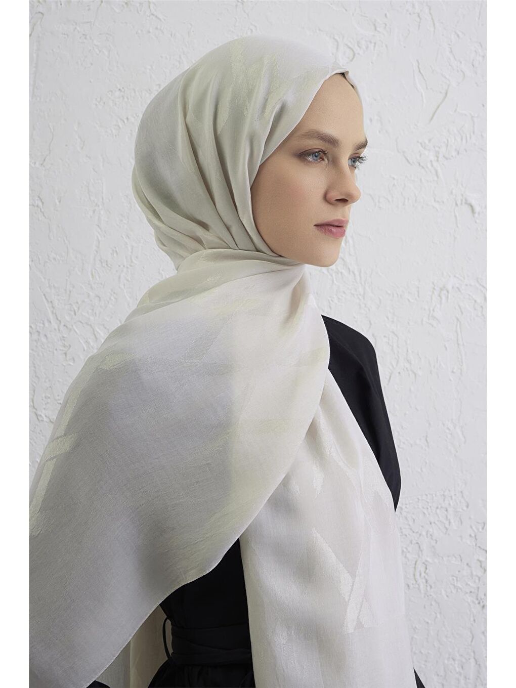 Ekru Lyocell Naia Zikzak Desen Şal 1- 17-3