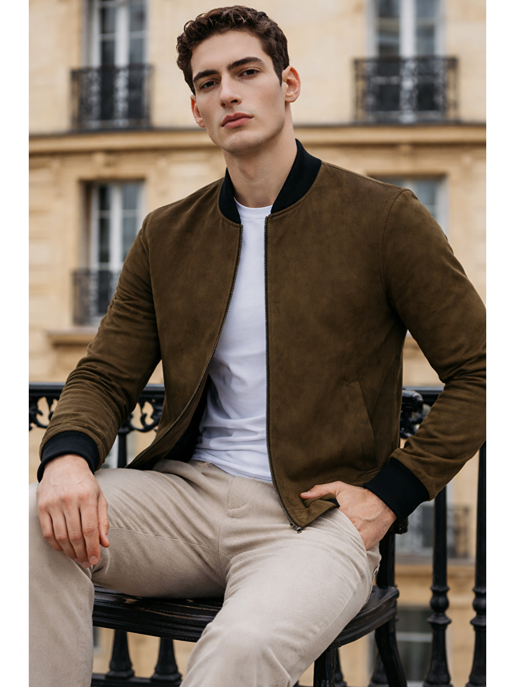 Erkek Trend Dar Astarsız Nubuk Süet Haki Ceket-2