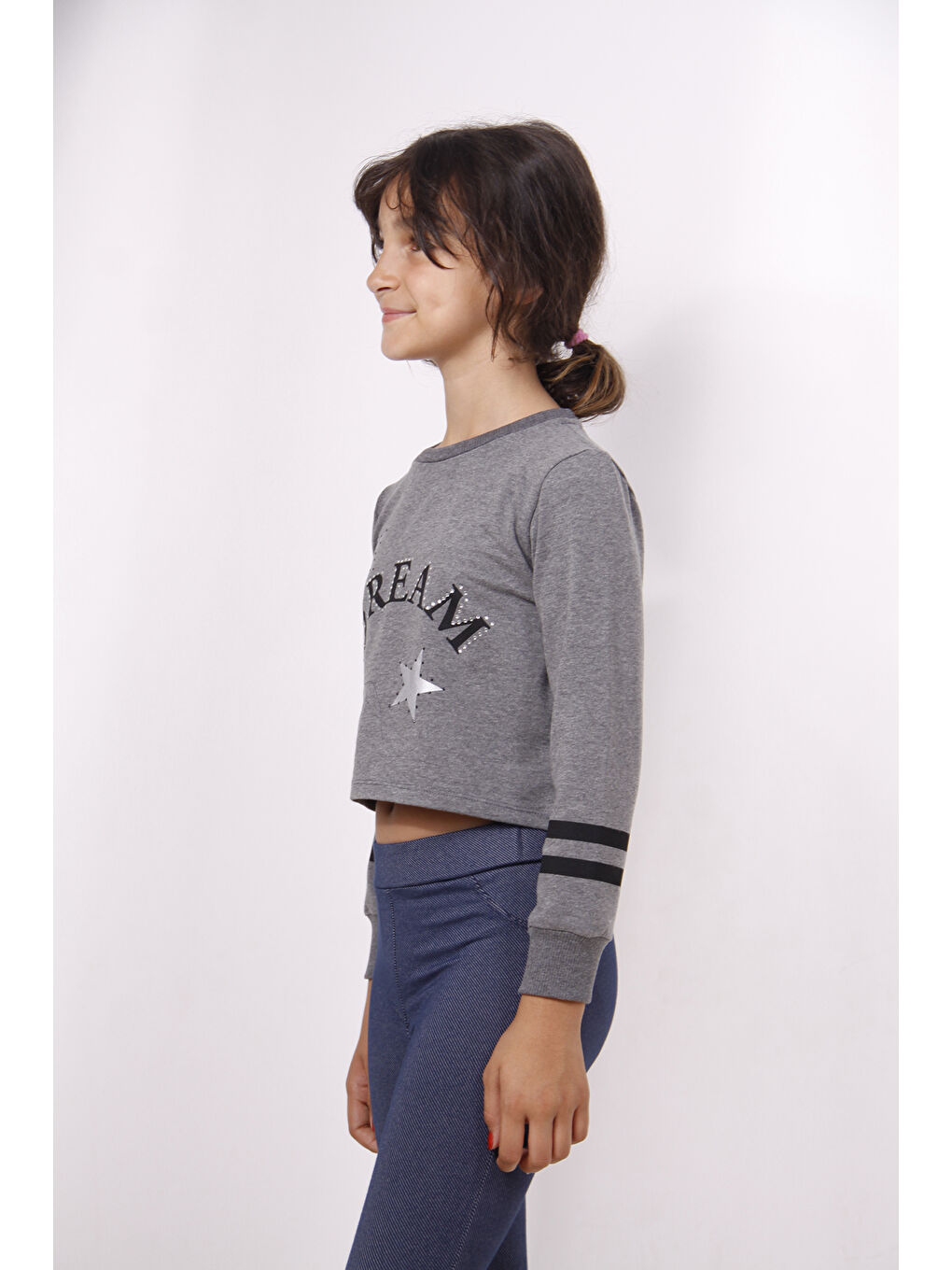 Antrasit Kız Çocuk Yıldızlı Dream Baskılı Sweatshirt-1