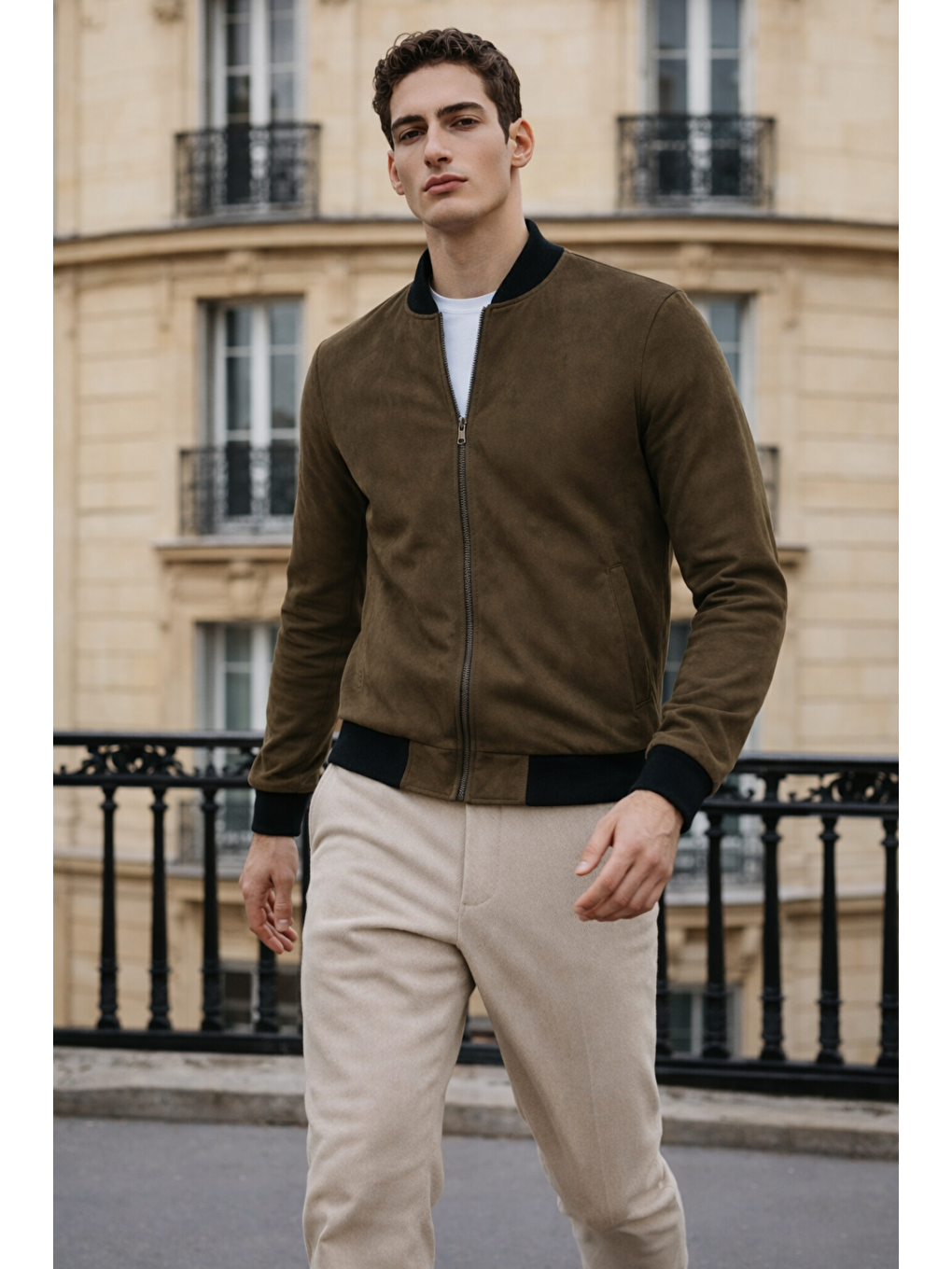 Erkek Trend Dar Astarsız Nubuk Süet Haki Ceket-3