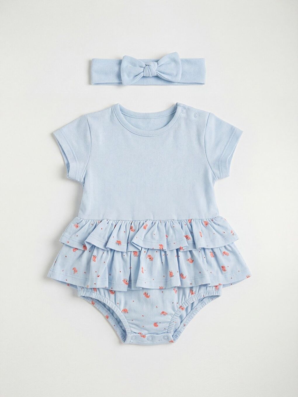 Kız Bebek Bandanalı Fırfırlı Çıtçıtlı Body - Açık Mavi