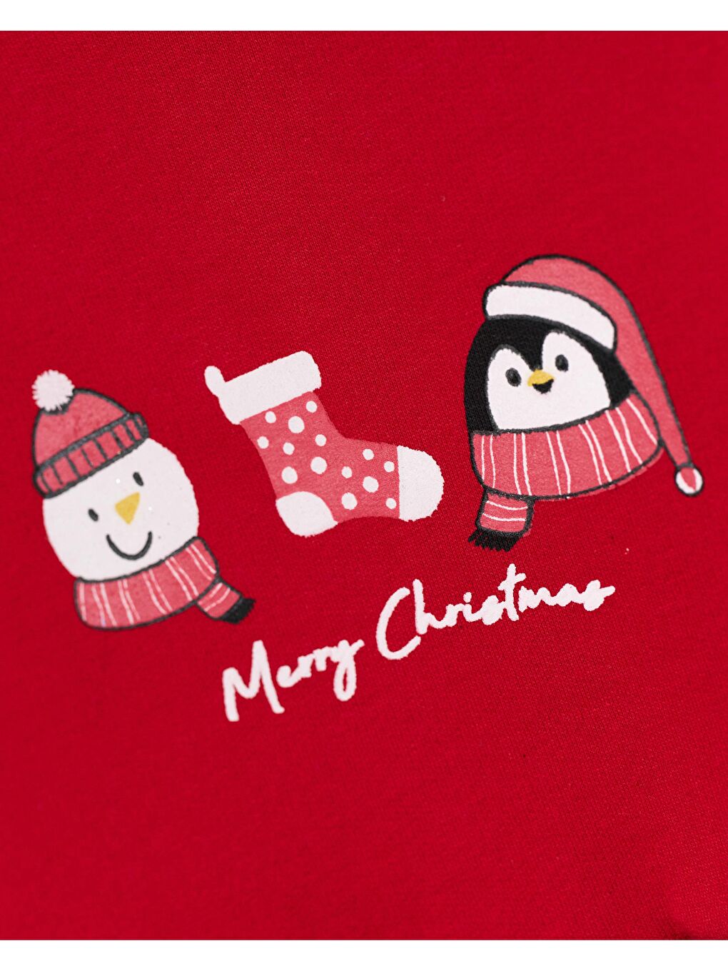 Kız Çocuk Pamuklu Kırmızı Penguen Ve Kardan Adam Temalı Tül Etekli Elbise-2