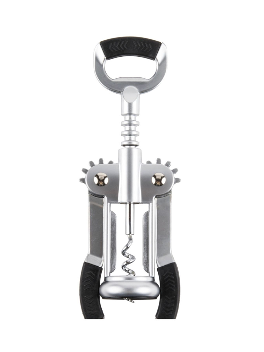 Gri Siyah Silikon Tutacaklı Tirbüşon Şişe Açacağı Paslanmaz Çelik