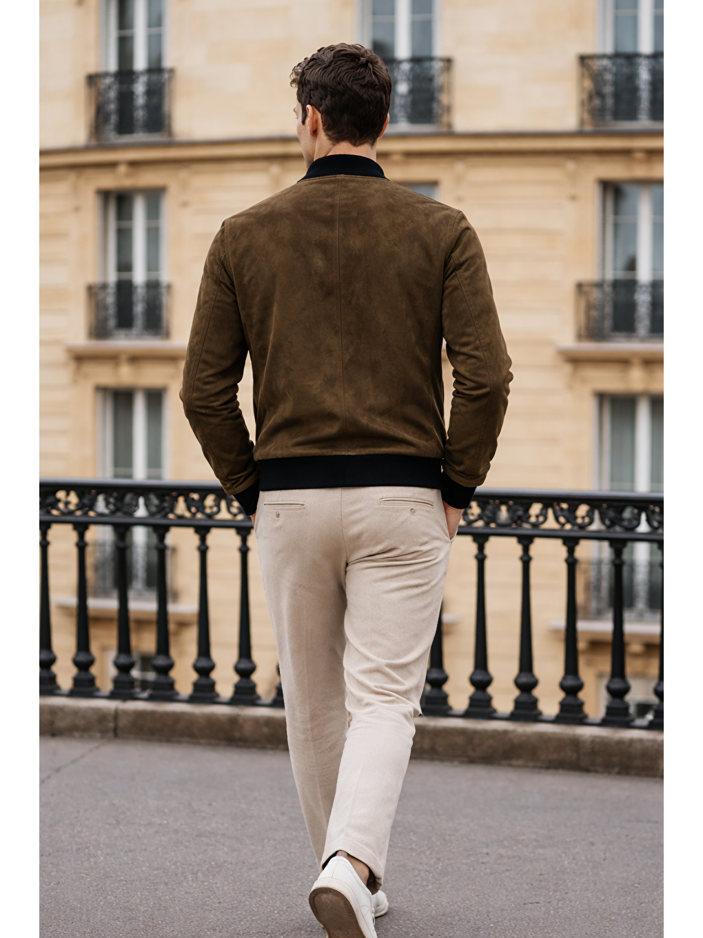 Erkek Trend Dar Astarsız Nubuk Süet Haki Ceket-5