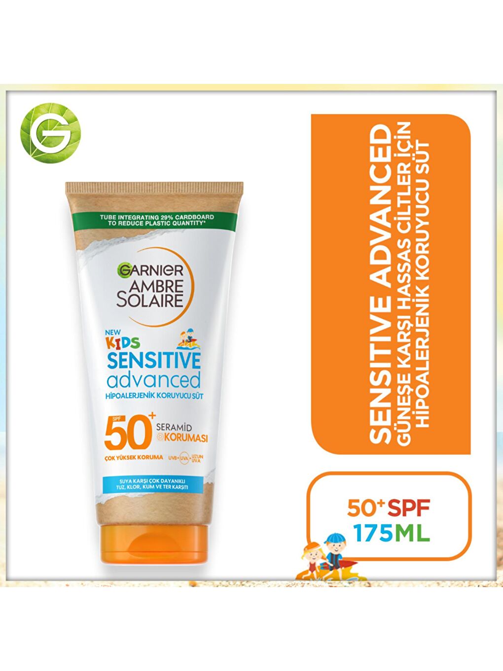 GARNIER Şeffaf Ambre Solaire Çocuk Hipoalerjenik Güneş Koruyucu Süt SPF 50+ 175 ml