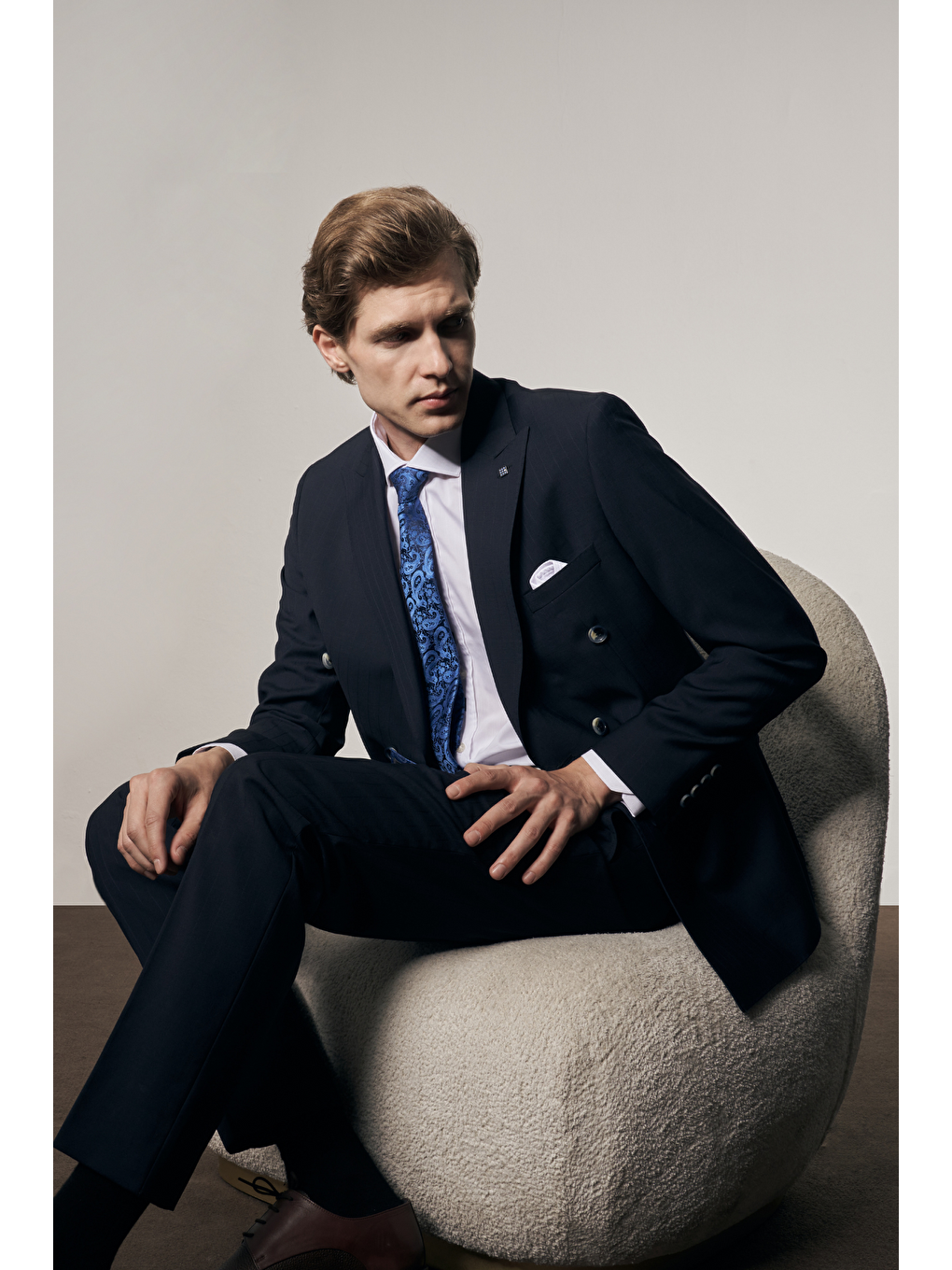 Koyu Lacivert 6 Drop Kılıç Yaka Slim Fit Classic Takım Elbise 1001255125-4