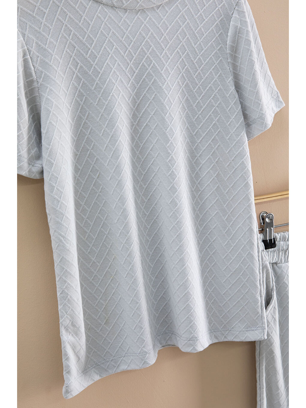 Gri Çizgi Desenli Bisiklet Yaka Tişörtlü Erkek Çocuk Şortlu Takım 20785-2