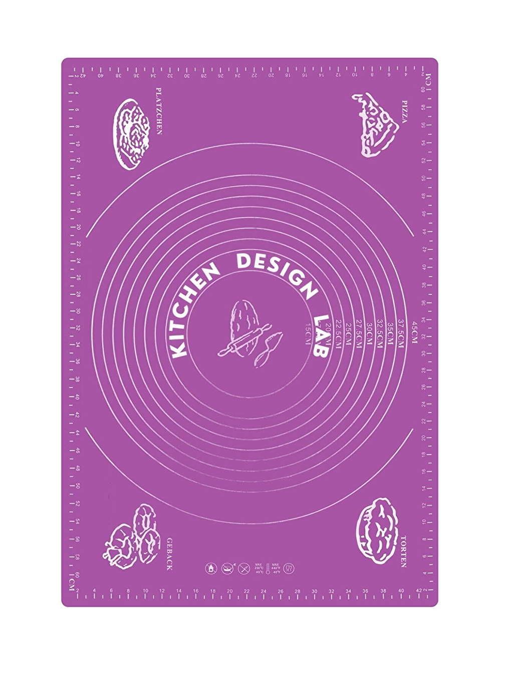 2'li Set Mor 45x65 cm Silikon Hamur Açma Matı Ve Çelik Spatula Hamur Kesici Set-1