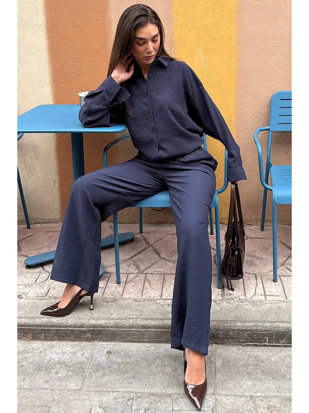 Lacivert Soft Touch Modal Gömlekli Takım Mg2742-3