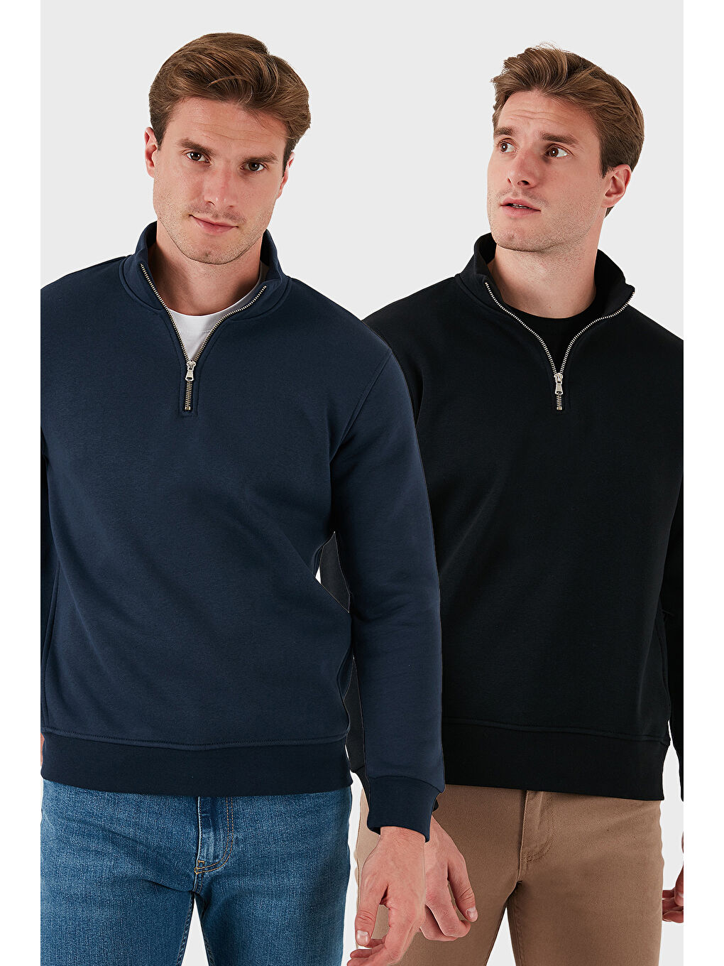 Lacivert Pamuklu Regular Fit Dik Yaka 2'li Paket Sweat 59052592S2