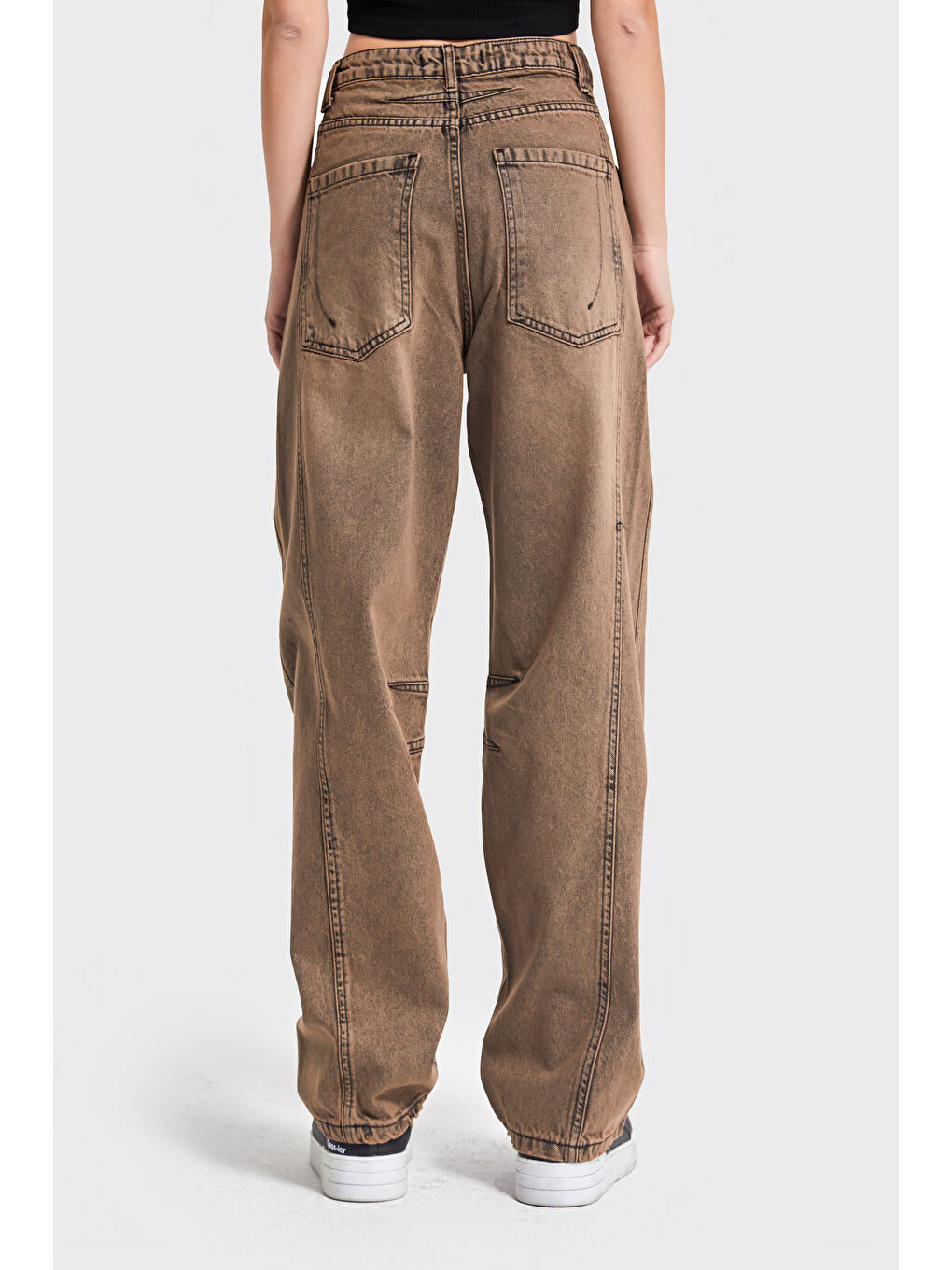 Kahverengi Kadın Taşlanmış Kahve Renk 4w5-88 Baggy Fit Bol Kesim Denim Jean-2