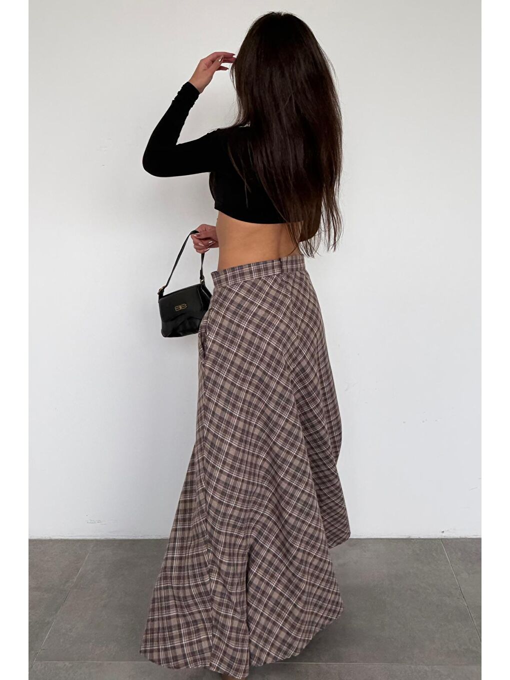 Bej Ekose Desen Uzun Boy Etek Mg2648-4