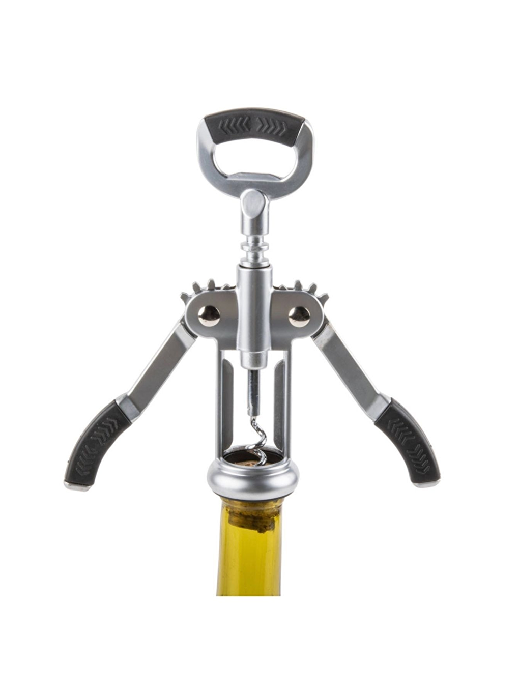 Gri Siyah Silikon Tutacaklı Tirbüşon Şişe Açacağı Paslanmaz Çelik-1