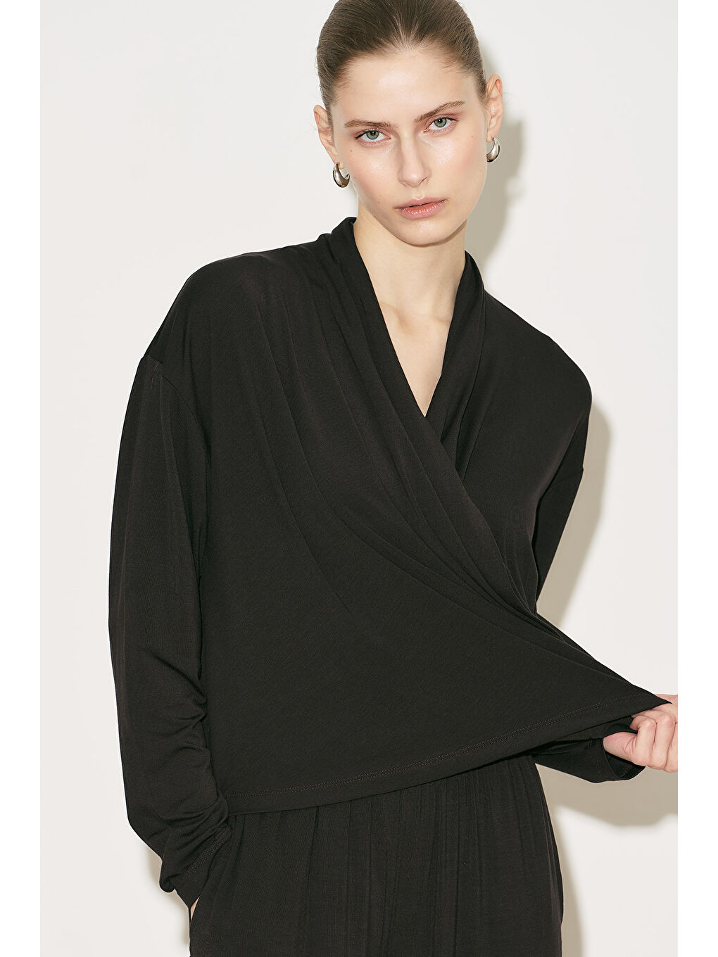 Easy Kruvaze Bluz Kahverengi-7