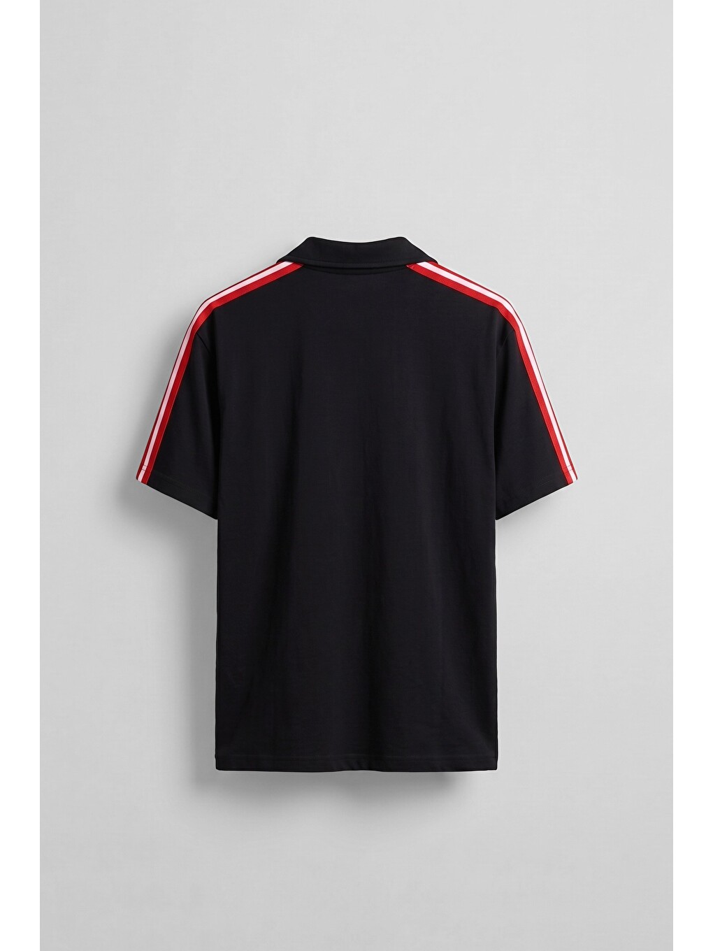 Erkek Oversize Ay Yıldız Detaylı Polo Yaka Forma T-shirt Siyah-1