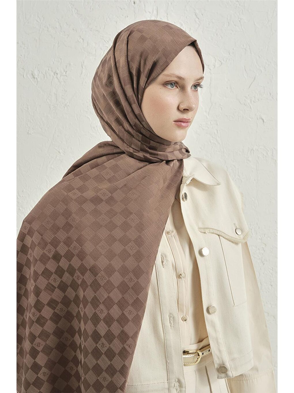 Kahverengi Elegance İpek Pamuk Dama Şal 11