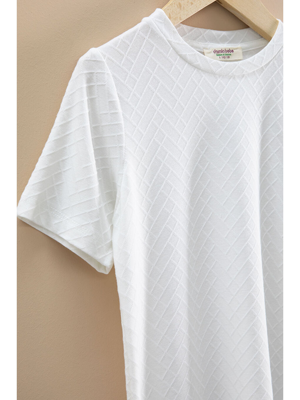 Ekru Çizgi Desenli Bisiklet Yaka Tişörtlü Erkek Çocuk Şortlu Takım 20787-3